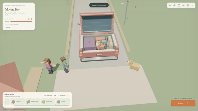 All five belongings fitted into the trunk, ready to depart